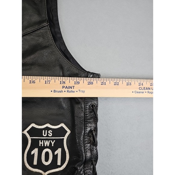 FMC Black Leather Motorcycle Vest Size 40 Harley Davidson 9/11 Memorial HWY 101 - Picture 6 of 12